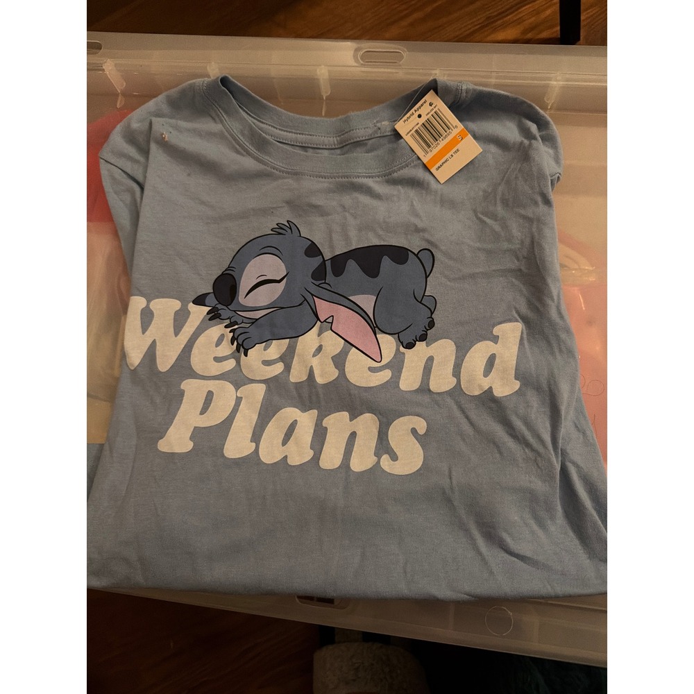 Disney Stitch Graphic Long Sleeve T‎ Shirt Kids Size S Blue Weekend Plans